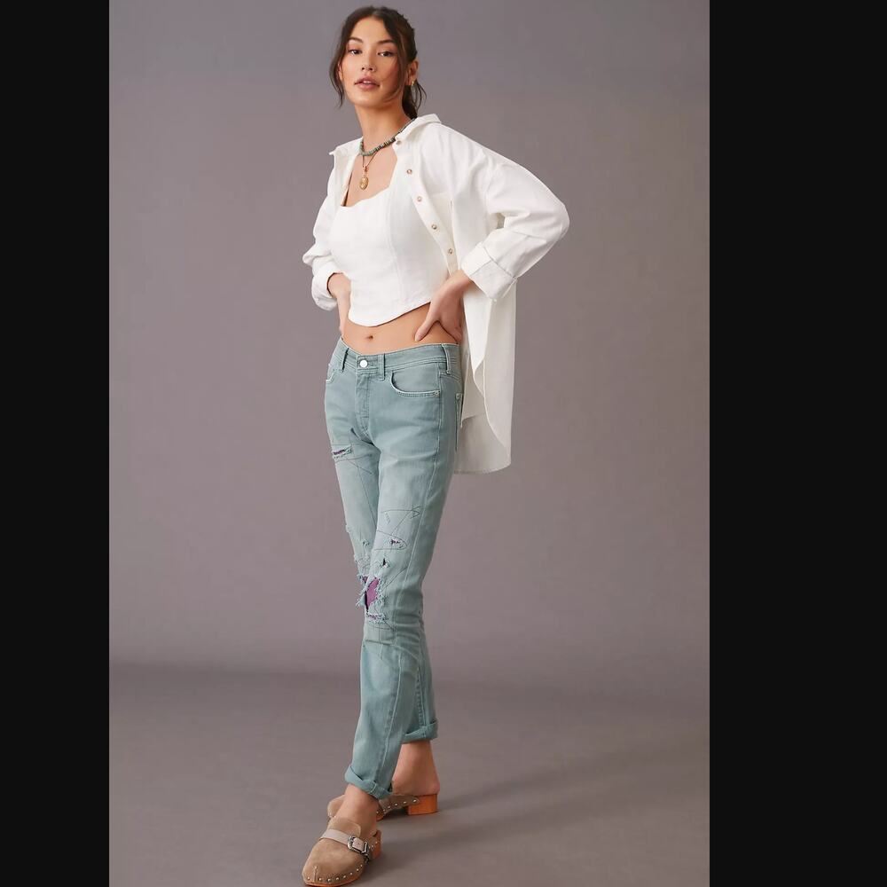 Anthropologie Patches Slim Boyfriend Jeans - New - 27 Waist - Picture 2 of 7